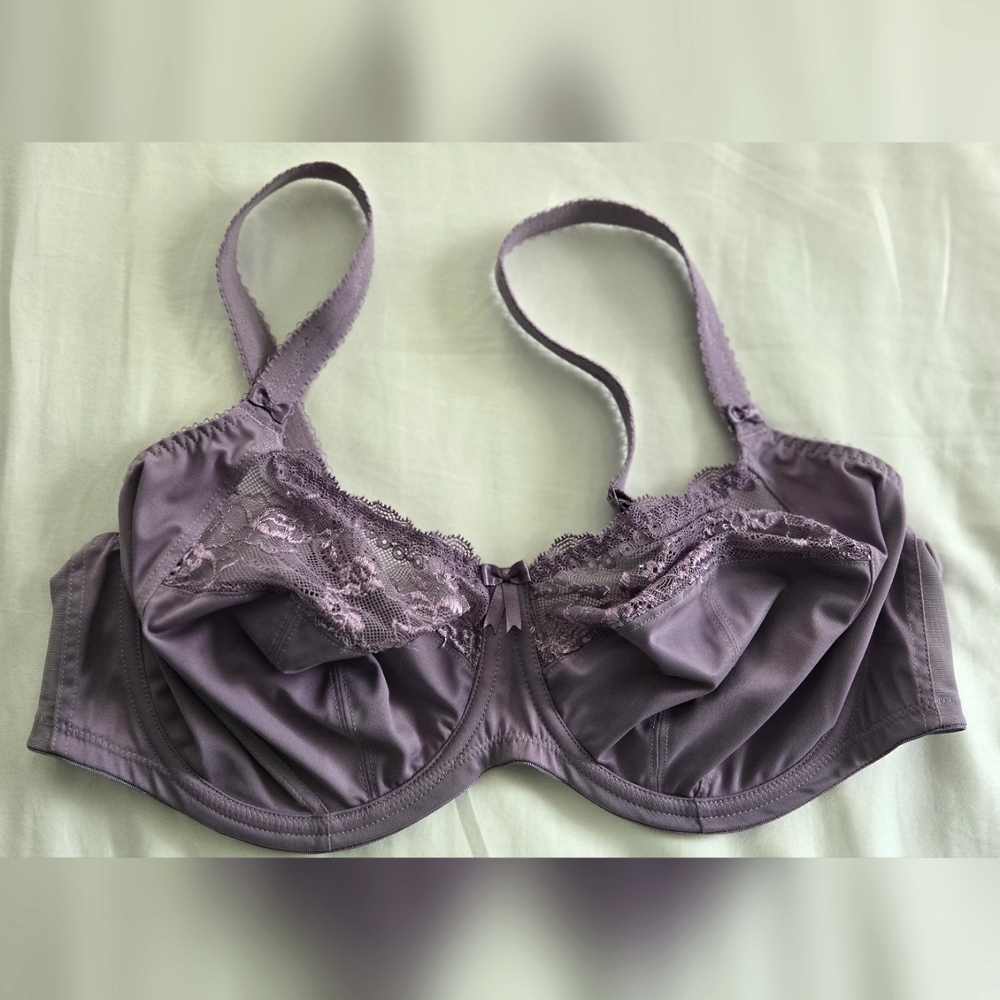 Elomi Morgan Purple Satin Lace Underwire Bra US 38G UK 38F